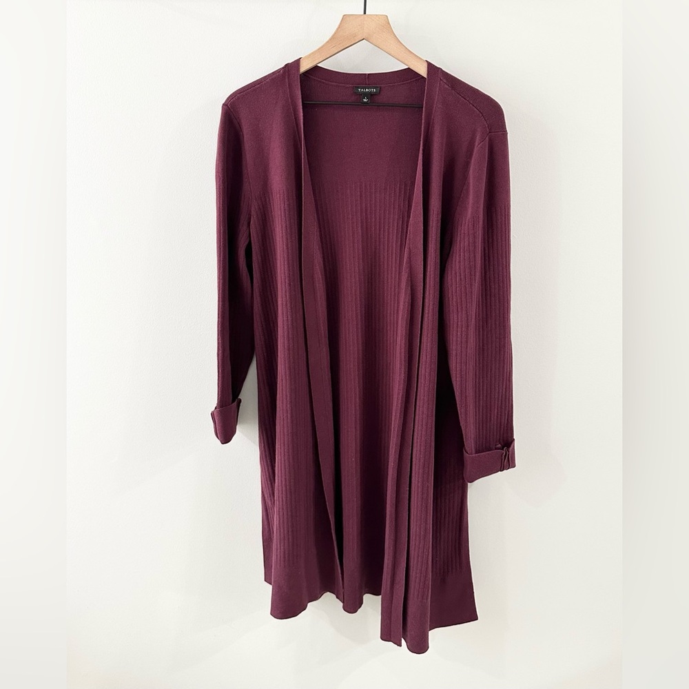 Talbots Long Line Open Front Ribbed Cardigan Burg… - image 2